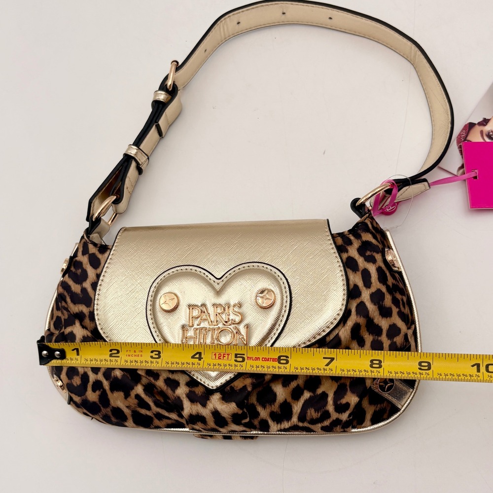 Paris Hilton Leopard Print Gold Heart Logo Shoulder Bag Baguette Y2K NEW - Picture 6 of 10